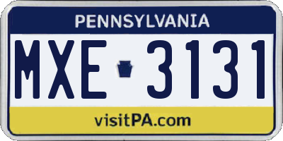 PA license plate MXE3131