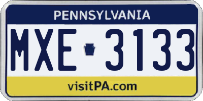 PA license plate MXE3133