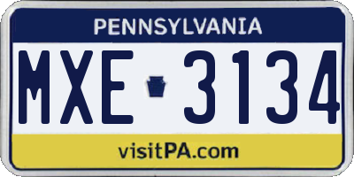 PA license plate MXE3134