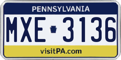 PA license plate MXE3136