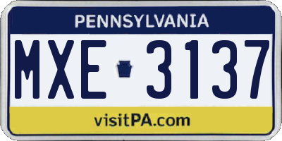 PA license plate MXE3137
