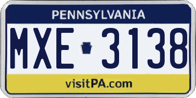 PA license plate MXE3138