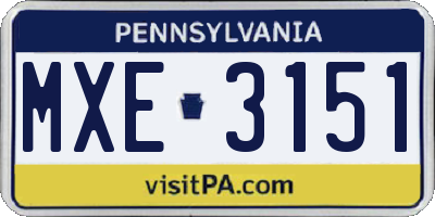 PA license plate MXE3151