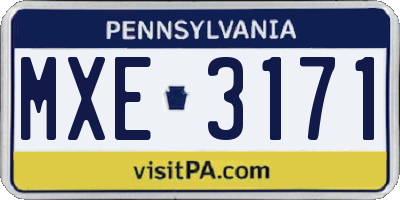 PA license plate MXE3171
