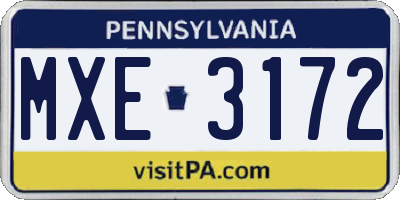 PA license plate MXE3172