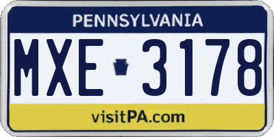 PA license plate MXE3178