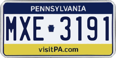 PA license plate MXE3191