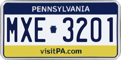 PA license plate MXE3201