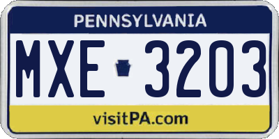 PA license plate MXE3203