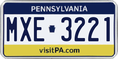PA license plate MXE3221