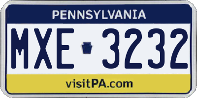 PA license plate MXE3232