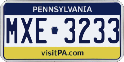 PA license plate MXE3233