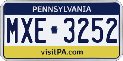 PA license plate MXE3252