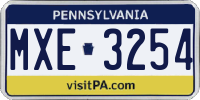 PA license plate MXE3254