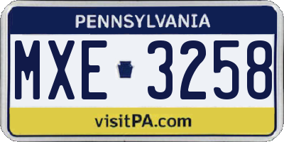 PA license plate MXE3258