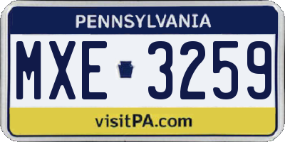 PA license plate MXE3259