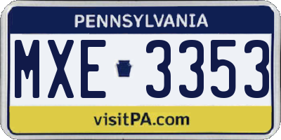 PA license plate MXE3353