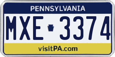 PA license plate MXE3374