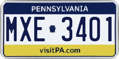 PA license plate MXE3401