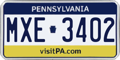 PA license plate MXE3402