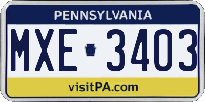 PA license plate MXE3403