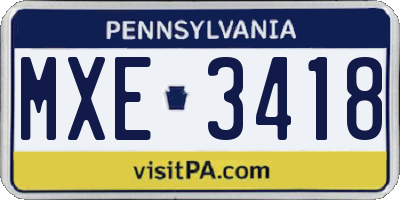 PA license plate MXE3418