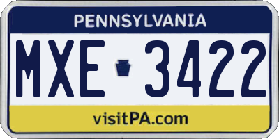PA license plate MXE3422
