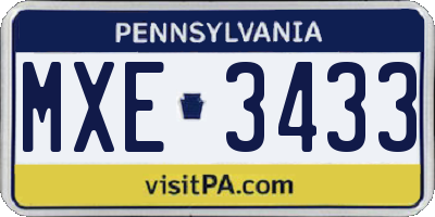 PA license plate MXE3433