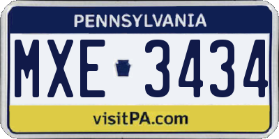PA license plate MXE3434