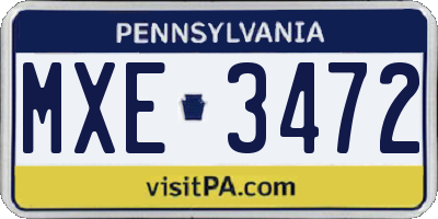 PA license plate MXE3472