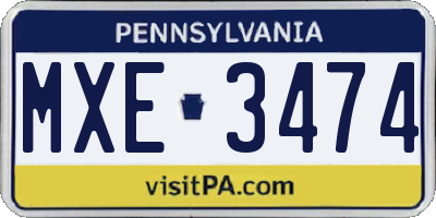 PA license plate MXE3474