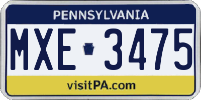 PA license plate MXE3475