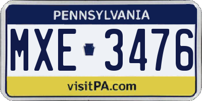 PA license plate MXE3476