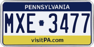 PA license plate MXE3477