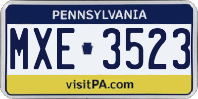 PA license plate MXE3523