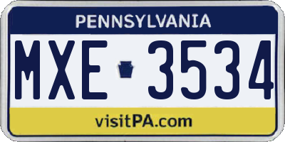 PA license plate MXE3534