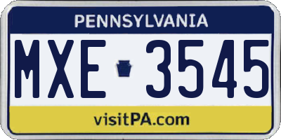 PA license plate MXE3545