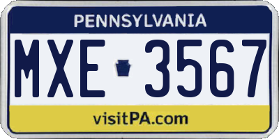 PA license plate MXE3567