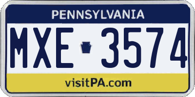 PA license plate MXE3574
