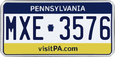 PA license plate MXE3576