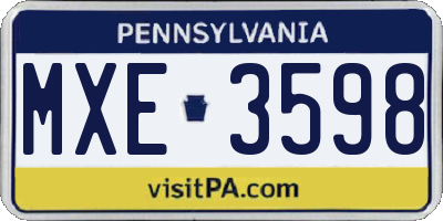 PA license plate MXE3598