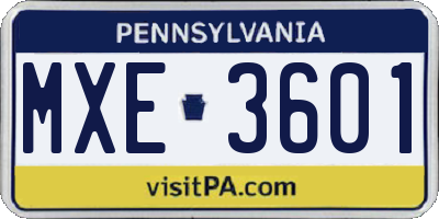 PA license plate MXE3601