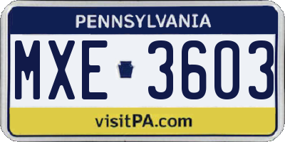 PA license plate MXE3603