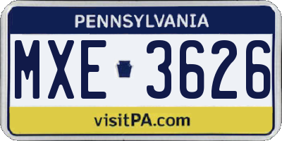 PA license plate MXE3626