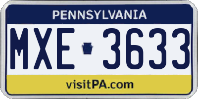 PA license plate MXE3633
