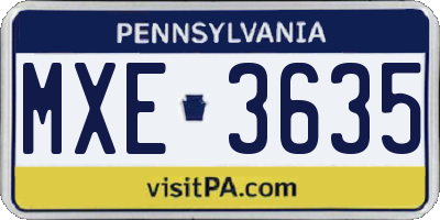 PA license plate MXE3635