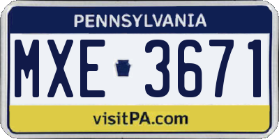 PA license plate MXE3671