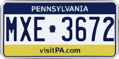 PA license plate MXE3672