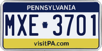 PA license plate MXE3701