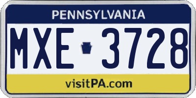PA license plate MXE3728